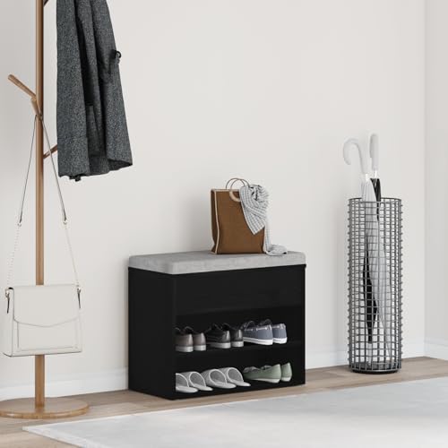 Qnhdfrt Schuhbank Flur mit Schublade Schwarz Eiche 60x30x45 cm Holzwerkstoff Kompakt Stauraum Lösung Elegante Sitzbank für Eingangsbereich und Kleine Wohnungen von Qnhdfrt