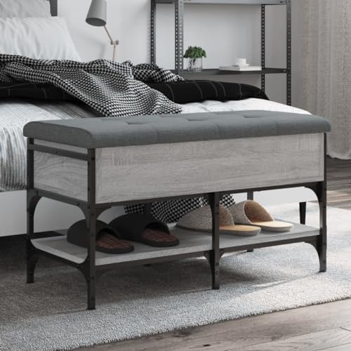 Qnhdfrt Schuhbank Grau Sonoma 82x42x45 cm Stabile Sitzbank mit Polsterkissen aus Holzwerkstoff & Metall für Flur Wohnzimmer Schlafzimmer von Qnhdfrt