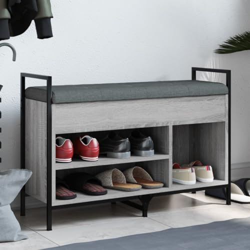 Qnhdfrt Schuhbank Grau Sonoma 85,5 x 32 x 57,5 cm mit Stauraum und gepolstertem Sitzkissen aus Holzwerkstoff und Metall für Flur Wohnzimmer und Schlafzimmer Qnhdfrt Schuhbank Grau Sonoma 85,5 x 32 x 57,5 cm mit Stauraum und gepolstertem Sitzkissen aus Holzwerkstoff und Metall für Flur Wohnzimmer und Schlafzimmer von Qnhdfrt