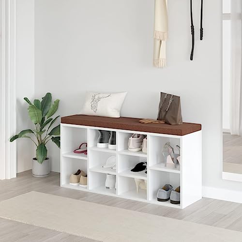 Qnhdfrt Schuhbank Hochglanz-Weiß mit 10 Fächern und gepolsterter Sitzfläche aus Holzwerkstoff 103 x 30 x 48 cm Stilvolle Aufbewahrung für Flur Schlafzimmer und Esszimmer Qnhdfrt Schuhbank Hochglanz-Weiß mit 10 Fächern und gepolsterter Sitzfläche aus Holzwerkstoff 103 x 30 x 48 cm Stilvolle Aufbewahrung für Flur Schlafzimmer und Esszimmer von Qnhdfrt