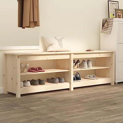Qnhdfrt Schuhbank Massivholz Kiefer 160x36,5x50 cm Schuhregal mit Sitzbankfunktion 4 offene Fächer Stauraum für Flur Eingangsbereich Qnhdfrt Schuhbank Massivholz Kiefer 160x36,5x50 cm Schuhregal mit Sitzbankfunktion 4 offene Fächer Stauraum für Flur Eingangsbereich von Qnhdfrt