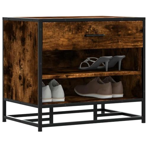 Qnhdfrt Schuhbank Räuchereiche 60x40x53,5 cm mit Sitzfunktion und Stauraum aus Holzwerkstoff und Metall Stabile Flur Bank für Eingangsbereich Schlafzimmer oder Küche von Qnhdfrt