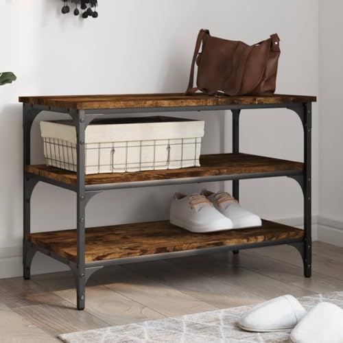 Qnhdfrt Schuhbank Räuchereiche 70x38,5x49 cm aus Holzwerkstoff & Metall mit 3 Ablagen und verstellbaren Beinen Stauraum für Flur Wohnzimmer Schlafzimmer Qnhdfrt Schuhbank Räuchereiche 70x38,5x49 cm aus Holzwerkstoff & Metall mit 3 Ablagen und verstellbaren Beinen Stauraum für Flur Wohnzimmer Schlafzimmer von Qnhdfrt