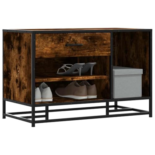 Qnhdfrt Schuhbank Räuchereiche 80x40x53,5 cm mit Sitzfunktion und Stauraum aus Holzwerkstoff und Metall Praktische Flurbank für Eingangsbereich Schlafzimmer und Esszimmer Qnhdfrt Schuhbank Räuchereiche 80x40x53,5 cm mit Sitzfunktion und Stauraum aus Holzwerkstoff und Metall Praktische Flurbank für Eingangsbereich Schlafzimmer und Esszimmer von Qnhdfrt