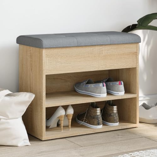 Qnhdfrt Schuhbank Sonoma-Eiche 62x32x50 cm mit gepolstertem Sitzkissen Stauraum für Flur Wohnzimmer Schlafzimmer Robustes Holzwerkstoff Design von Qnhdfrt