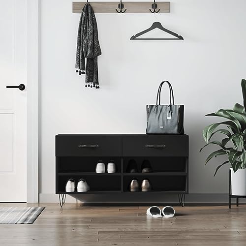 Qnhdfrt Schuhbank mit Sitzfunktion Schwarz Holzwerkstoff Eisen 102x35x55 cm Schmaler Schuhschrank mit Stauraum für Flur Eingangsbereich Qnhdfrt Schuhbank mit Sitzfunktion Schwarz Holzwerkstoff Eisen 102x35x55 cm Schmaler Schuhschrank mit Stauraum für Flur Eingangsbereich von Qnhdfrt