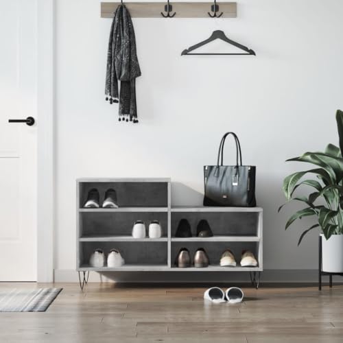 Qnhdfrt Schuhregal Betongrau 102x36x60 cm Schuhschrank Schmal Platzsparend mit 5 Fächern Stauraum Organizer für Flur Camping Modernes Design von Qnhdfrt