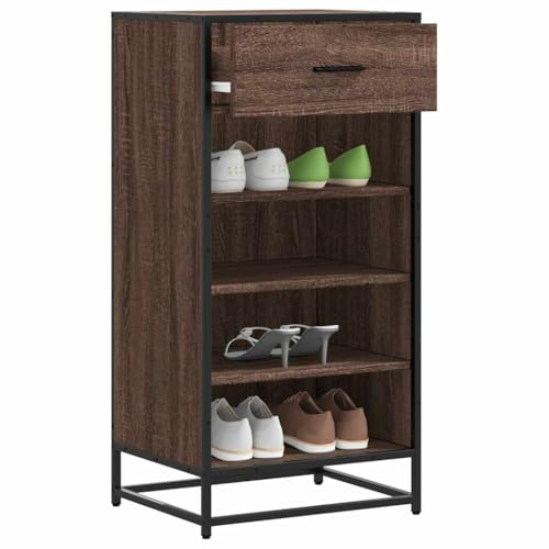 Qnhdfrt Schuhregal Braun Eichen-Optik 48x38x97,5 cm Holzwerkstoff Metall Stabil Langlebig mit Belüftetem Design Platzsparend für Flur Camping und Wohnmobil von Qnhdfrt
