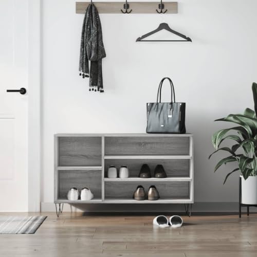 Qnhdfrt Schuhregal Grau Sonoma 102x36x60 cm Schmaler Schuhschrank mit 5 Fächern und Metallbeinen für Platzsparende Aufbewahrung im Flur Camping oder Wohnmobil von Qnhdfrt
