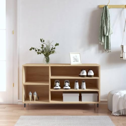 Qnhdfrt Schuhregal Hoch Schmal Sonoma-Eiche Holzwerkstoff 102x36x60 cm mit 5 Fächern Metallfüßen Stauraum Organizer für Flur Eingangsbereich Qnhdfrt Schuhregal Hoch Schmal Sonoma-Eiche Holzwerkstoff 102x36x60 cm mit 5 Fächern Metallfüßen Stauraum Organizer für Flur Eingangsbereich von Qnhdfrt