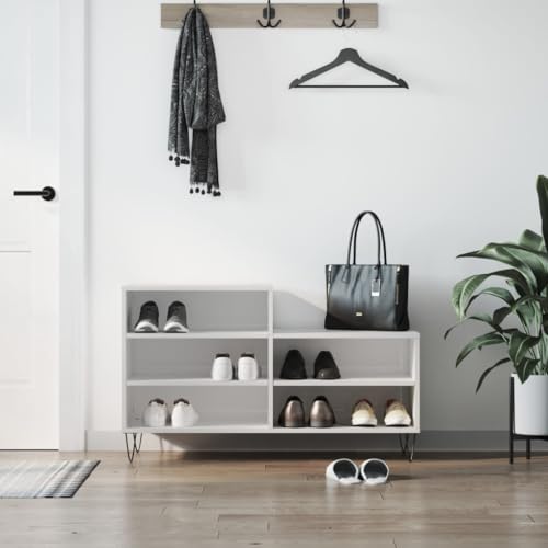 Qnhdfrt Schuhregal Hochglanz-Weiß 102x36x60 cm Holzwerkstoff mit 5 Fächern Metallbeine Modernes Design Platzsparend Schmal für Flur Wohnmobil Camping Organizer von Qnhdfrt