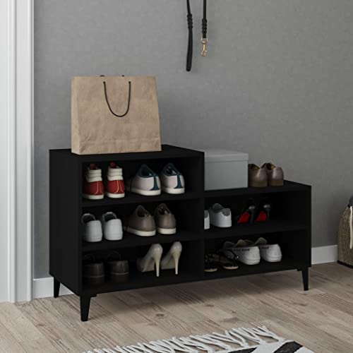 Qnhdfrt Schuhregal Organizer Schwarz 102x36x60 cm Holzwerkstoff Metall Platzsparend mit 5 Fächern für Flur und Eingangsbereich Robustes Design von Qnhdfrt