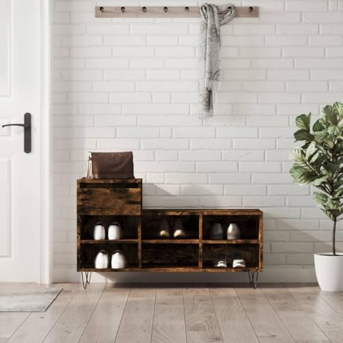 Qnhdfrt Schuhregal Räuchereiche aus Holzwerkstoff mit Metallbeinen 102x36x60 cm Schmal Hoch Modernes Design mit Schublade und 6 Fächern Platzsparend für Flur und Eingangsbereich Qnhdfrt Schuhregal Räuchereiche aus Holzwerkstoff mit Metallbeinen 102x36x60 cm Schmal Hoch Modernes Design mit Schublade und 6 Fächern Platzsparend für Flur und Eingangsbereich von Qnhdfrt