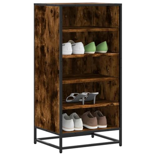 Qnhdfrt Schuhregal Schmal Hoch 48x38x97,5 cm Räuchereiche Holzwerkstoff Metall mit Belüftetem Design und Oberplatte für Flur Wohnmobil von Qnhdfrt
