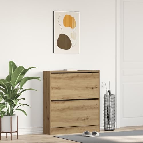 Qnhdfrt Schuhregal Schmal Hoch aus Holzwerkstoff in Braun 80x21x87,5 cm mit 2 Schiebetüren - Platzsparender Schuhschrank mit Modernem Design für Flur, Eingangsbereich und Schlafzimmer von Qnhdfrt