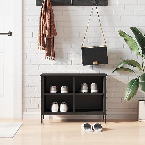 Qnhdfrt Schuhregal Schuhschrank Schwarz Holzwerkstoff Stahl 69x35x50 cm mit Sitzbank Stabil für Flur Camping Wohnmobil Qnhdfrt Schuhregal Schuhschrank Schwarz Holzwerkstoff Stahl 69x35x50 cm mit Sitzbank Stabil für Flur Camping Wohnmobil von Qnhdfrt