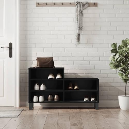 Qnhdfrt Schuhregal Schwarz 102x36x60 cm Holzwerkstoff mit Metallbeinen, 5 Fächer für platzsparende Schuhaufbewahrung im Flur oder Eingangsbereich, Modernes Design und Stabilität von Qnhdfrt