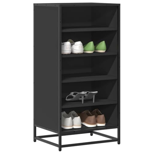 Qnhdfrt Schuhregal Schwarz Schmal Hoch 48x38x97,5 cm aus Holzwerkstoff und Metall mit Belüftungsdesign und Oberplatte für platzsparende Schuhaufbewahrung im Flur, Zuhause oder Camping von Qnhdfrt