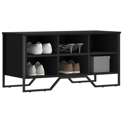 Qnhdfrt Schuhregal Schwarz Schmal Hoch 90x38x45,5 cm aus Holzwerkstoff mit Metallbeinen und Oberplatte für Platzsparende Schuhablage im Flur Camping oder Wohnmobil Qnhdfrt Schuhregal Schwarz Schmal Hoch 90x38x45,5 cm aus Holzwerkstoff mit Metallbeinen und Oberplatte für Platzsparende Schuhablage im Flur Camping oder Wohnmobil von Qnhdfrt