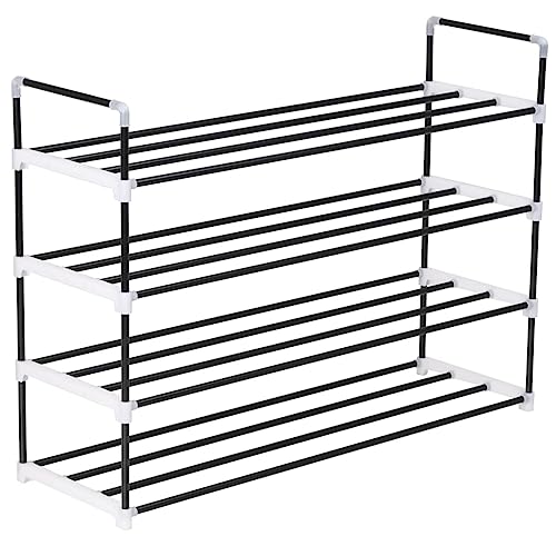 Qnhdfrt Schuhregal Schwarz mit 4 Etagen Metall Kunststoff Schmal Hoch 91x29x74cm für Flur Organizer – Platzsparend Leicht und Robust von Qnhdfrt