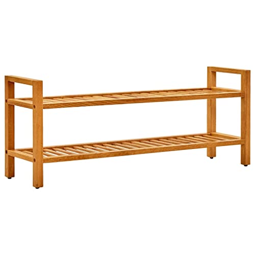 Qnhdfrt Schuhregal aus Massivholz Eiche 2 Etagen 100x27x40 cm Schmaler Schuhschrank mit Griffen für Flur, Platzsparender Organizer mit Rustikalem Design von Qnhdfrt