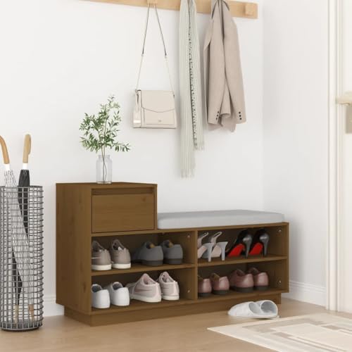 Qnhdfrt Schuhregal aus Massivholz Kiefer Honigbraun 110x34x61 cm Schmal Hoch Platzsparend mit Schublade für Flur und Eingangsbereich Qnhdfrt Schuhregal aus Massivholz Kiefer Honigbraun 110x34x61 cm Schmal Hoch Platzsparend mit Schublade für Flur und Eingangsbereich von Qnhdfrt