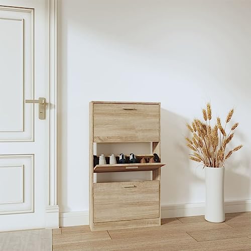 Qnhdfrt Schuhschrank Eichen-Optik Holzwerkstoff 59x17x108 cm mit 3 Kippfächern Schmal Hoch für Flur Eingangsbereich Platzsparende Schuhaufbewahrung Qnhdfrt Schuhschrank Eichen-Optik Holzwerkstoff 59x17x108 cm mit 3 Kippfächern Schmal Hoch für Flur Eingangsbereich Platzsparende Schuhaufbewahrung von Qnhdfrt