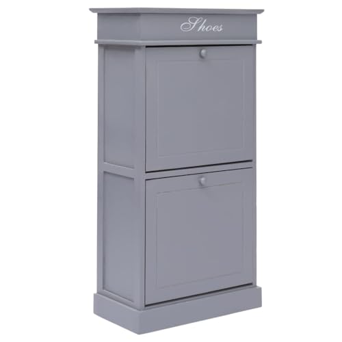 Qnhdfrt Schuhschrank Grau 50x28x98 cm Paulownia Holz Kompakt Mit Kippfächern Für Flur Schlafzimmer von Qnhdfrt