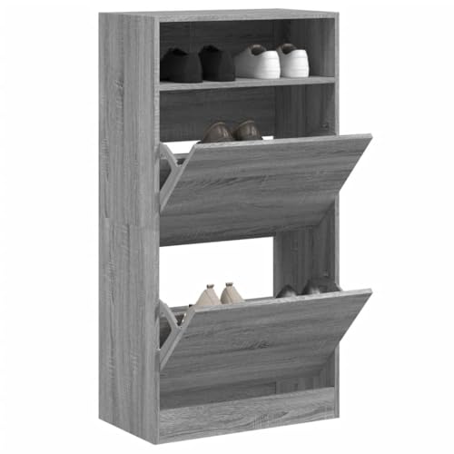 Qnhdfrt Schuhschrank Grau Sonoma 60x34x116 cm Holzwerkstoff Kompakt Schmal Platzsparend mit Ablage und Klappen für Flur Eingangsbereich Camping Organizer von Qnhdfrt