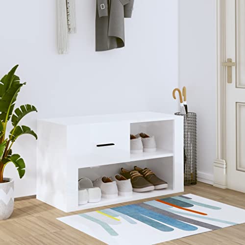 Qnhdfrt Schuhschrank Hochglanz-Weiß 80x35x45 cm mit Sitzfunktion und Schublade - Platzsparendes Schuhregal für Flur Eingangsbereich von Qnhdfrt