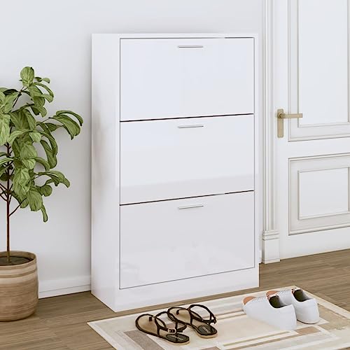 Qnhdfrt Schuhschrank Hochglanz-Weiß Schmal 63x24x103 cm mit 3 Kippfächern aus Holzwerkstoff Platzsparender Schuhorganizer für Flur und Eingangsbereich Modernes Design Qnhdfrt Schuhschrank Hochglanz-Weiß Schmal 63x24x103 cm mit 3 Kippfächern aus Holzwerkstoff Platzsparender Schuhorganizer für Flur und Eingangsbereich Modernes Design von Qnhdfrt