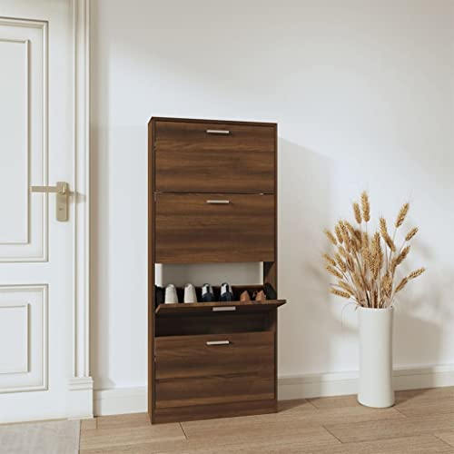 Qnhdfrt Schuhschrank Schmal Hoch Braun Eichen-Optik Holzwerkstoff 59x17x150 cm mit 4 Kippfächern für Platzsparende Schuhaufbewahrung im Flur Eingangsbereich und Wohnzimmer Qnhdfrt Schuhschrank Schmal Hoch Braun Eichen-Optik Holzwerkstoff 59x17x150 cm mit 4 Kippfächern für Platzsparende Schuhaufbewahrung im Flur Eingangsbereich und Wohnzimmer von Qnhdfrt