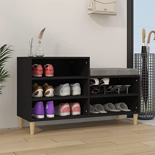 Qnhdfrt Schuhschrank Schmal Schwarz Holzwerkstoff 102x36x60 cm mit 5 Fächern und Holzbeinen für Flur, Platzsparende Aufbewahrung und Stabiles Design von Qnhdfrt