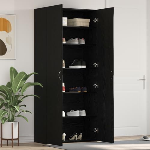 Qnhdfrt Schuhschrank Schwarz Eiche 80x35,5x180 cm Holzwerkstoff Schmal Hoch Platzsparend mit Verstellbaren Regalen für Flur Schlafzimmer Modernes Design Qnhdfrt Schuhschrank Schwarz Eiche 80x35,5x180 cm Holzwerkstoff Schmal Hoch Platzsparend mit Verstellbaren Regalen für Flur Schlafzimmer Modernes Design von Qnhdfrt