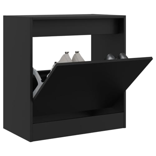 Qnhdfrt Schuhschrank Schwarz Holzwerkstoff 60x34x63,5 cm Schmal Platzsparend mit Klappe für Flur Eingangsbereich Schuhaufbewahrung von Qnhdfrt