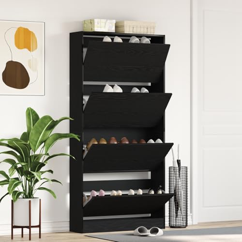 Qnhdfrt Schuhschrank Schwarz Matt Holzwerkstoff 80x21x163,5 cm Schmal Hoch mit 2 Türen Platzsparend für Flur und Wohnzimmer Stilvolle Schuhaufbewahrung Qnhdfrt Schuhschrank Schwarz Matt Holzwerkstoff 80x21x163,5 cm Schmal Hoch mit 2 Türen Platzsparend für Flur und Wohnzimmer Stilvolle Schuhaufbewahrung von Qnhdfrt