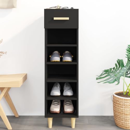 Qnhdfrt Schuhschrank Schwarz Schmal 30x35x105 cm aus Holzwerkstoff mit Ablagen und Schublade für platzsparende Schuhaufbewahrung im Flur und kleinen Räumen von Qnhdfrt