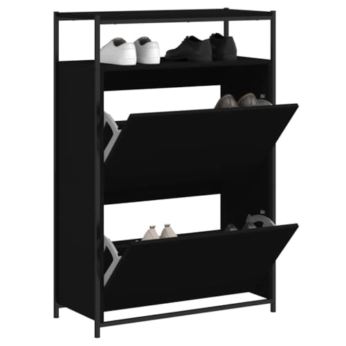Qnhdfrt Schuhschrank Schwarz Schmal Platzsparend 75x34x112 cm Holzwerkstoff mit Ablage und Klappen für Schuhe im Flur oder Eingangsbereich von Qnhdfrt
