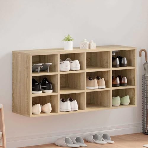 Qnhdfrt Schuhschrank Sonoma Eiche 103x30x51 cm Holzwerkstoff mit 12 Regalen Schuhregal Schmal Schrank für Flur Wohnzimmer Schlafzimmer von Qnhdfrt