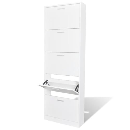 Qnhdfrt Schuhschrank Weiß mit 5 Schuhkippern Holz Schmal Hoch Platzsparend 59x17x169 cm für Flur und Wohnmobil Einfache Montage Modernes Design von Qnhdfrt
