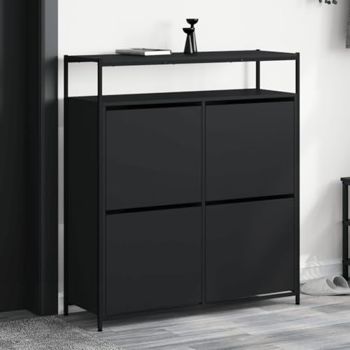 Qnhdfrt Schuhschrank mit 4 Klappen Schwarz 100x34x112 cm Hoch Schmal Holzwerkstoff Schuhregal Platzsparend für Flur von Qnhdfrt