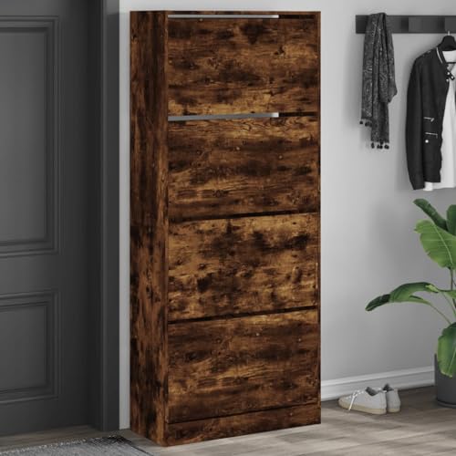 Qnhdfrt Schuhschrank mit 4 Klappen in Räuchereiche Holzwerkstoff 80x34x187,5 cm Hoch Schmal für Platzsparende Schuhaufbewahrung im Flur, Kleine Wohnungen oder Camping Qnhdfrt Schuhschrank mit 4 Klappen in Räuchereiche Holzwerkstoff 80x34x187,5 cm Hoch Schmal für Platzsparende Schuhaufbewahrung im Flur, Kleine Wohnungen oder Camping von Qnhdfrt