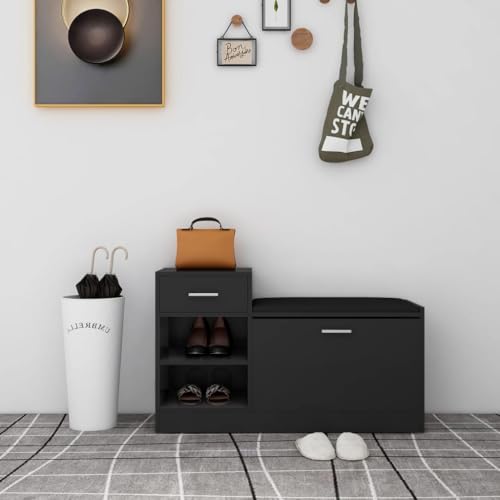 Qnhdfrt Schuhschrank mit Sitzbank Schwarz Schmal 94,5x31x57 cm aus Holzwerkstoff Modernes Design für Flur und Wohnbereich Platzsparend und Stabil von Qnhdfrt