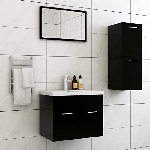 Qnhdfrt Schwarz Badmöbel Set mit Waschbeckenunterschrank Hochschrank und Spiegel für zusätzlichen Stauraum im Badezimmer - Modernes Design Einfache Pflege Qnhdfrt Schwarz Badmöbel Set mit Waschbeckenunterschrank Hochschrank und Spiegel für zusätzlichen Stauraum im Badezimmer - Modernes Design Einfache Pflege von Qnhdfrt