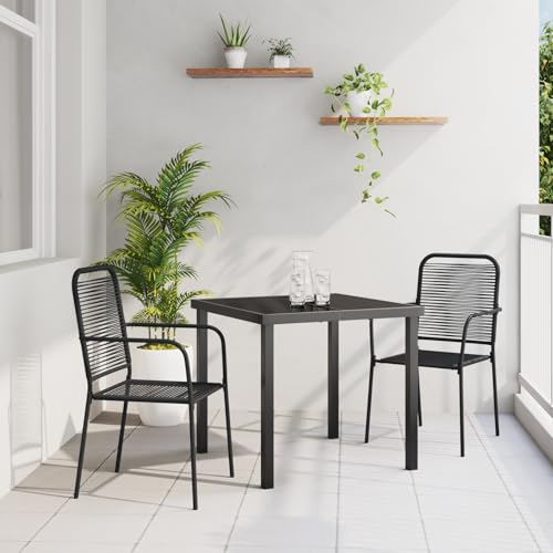 Qnhdfrt Schwarz Gartenstuhl Set mit Tisch 2er Set Outdoor Möbel aus Baumwollseil und Stahl für Balkon Terrasse Garten von Qnhdfrt