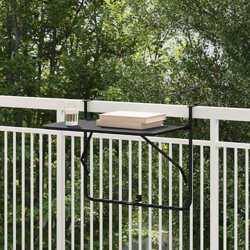 Qnhdfrt Schwarz Klappbarer Balkontisch Outdoor Tisch 60x40 cm Rechteckig aus Stahl Robust und Langlebig mit mattem Finish für Terrasse Balkon Garten von Qnhdfrt