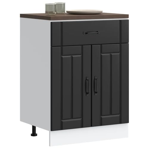 Qnhdfrt Schwarz Küchenunterschrank aus Holzwerkstoff mit verstellbaren Füßen 60x46x81.5 cm viel Stauraum für Küche robust und langlebig von Qnhdfrt