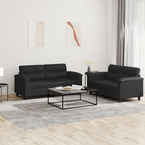 Qnhdfrt Schwarz Kunstleder 2-TLG. Sofagarnitur mit Kissen 2-Sitzer Couch Set für Wohnzimmer Loungebereich Robust und Bequem Qnhdfrt Schwarz Kunstleder 2-TLG. Sofagarnitur mit Kissen 2-Sitzer Couch Set für Wohnzimmer Loungebereich Robust und Bequem von Qnhdfrt