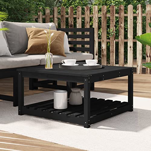 Qnhdfrt Schwarz Massivholz Kiefer Gartentisch 82,5x82,5x45 cm Outdoor Tisch für Garten Terrasse Balkon mit Stauraum Robustes Design von Qnhdfrt
