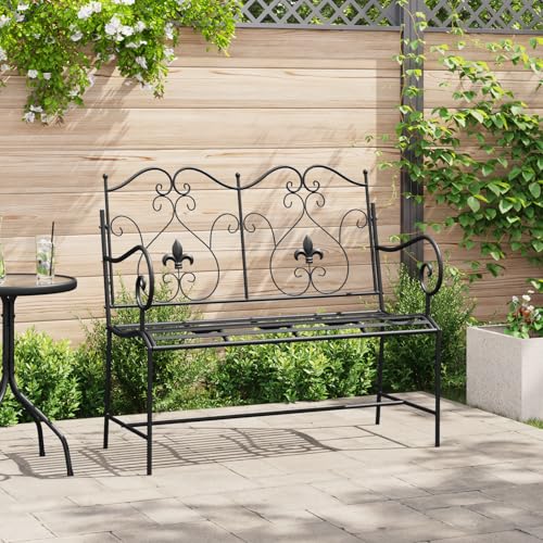 Qnhdfrt Schwarz Metall Gartenbank Outdoor Robust Langlebig Sitzbank mit Matt Finish für Balkon Garten Terrasse Klassisches Design für 2 Personen von Qnhdfrt